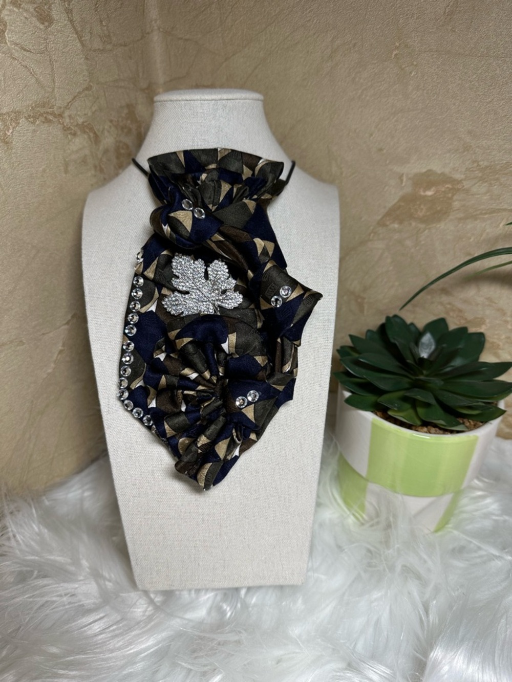Statement Navy and Gold Ruffle Bib Necklace